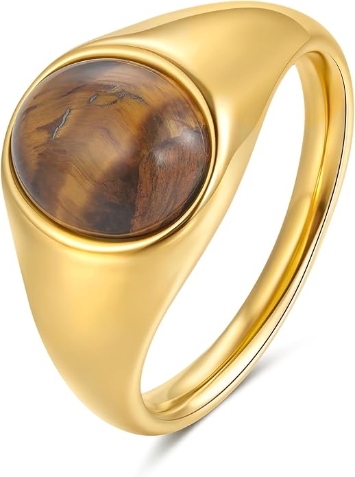 YeGieonr Gold Signet Rings for Women Non Tarnish Gold Rings, Waterproof Gemstones Statement Ring, 18K Gold Plated Stainless Steel Gem Stone Jewelry Gift for Everyday Wear