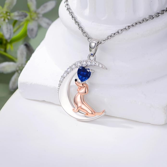PROESS Animal Birthstone Necklace 925 Sterling Silver Otter/Axolotl/Hippo/Elephant/Dachshund/Monkey/Red Panda Pendant Necklace Animal Birthstone Jewelry Gifts for Women