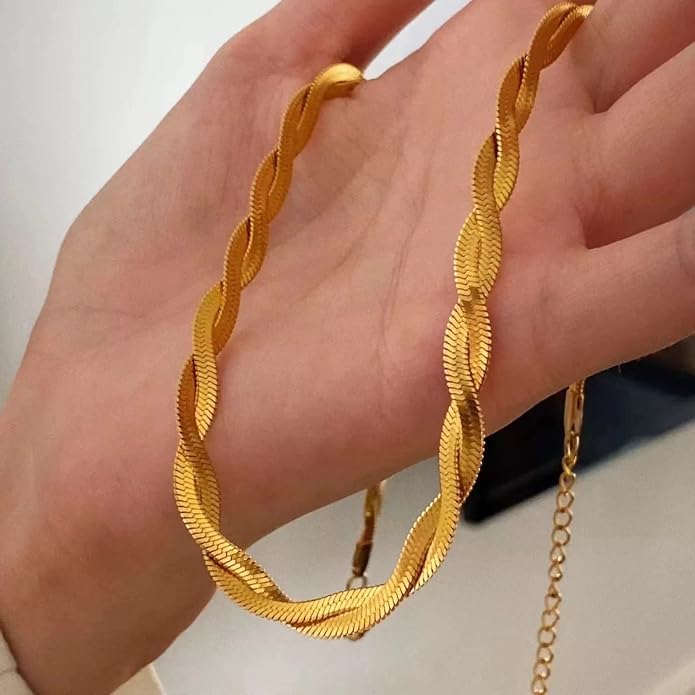 CHESKY 14K Gold/Silver Plated Snake Chain Necklace Herringbone Necklace Gold Choker Necklaces for Women Gifts Jewelry 1.5/3/5MM(W) 14"/16"(L) Mothers Day Gifts for Mom