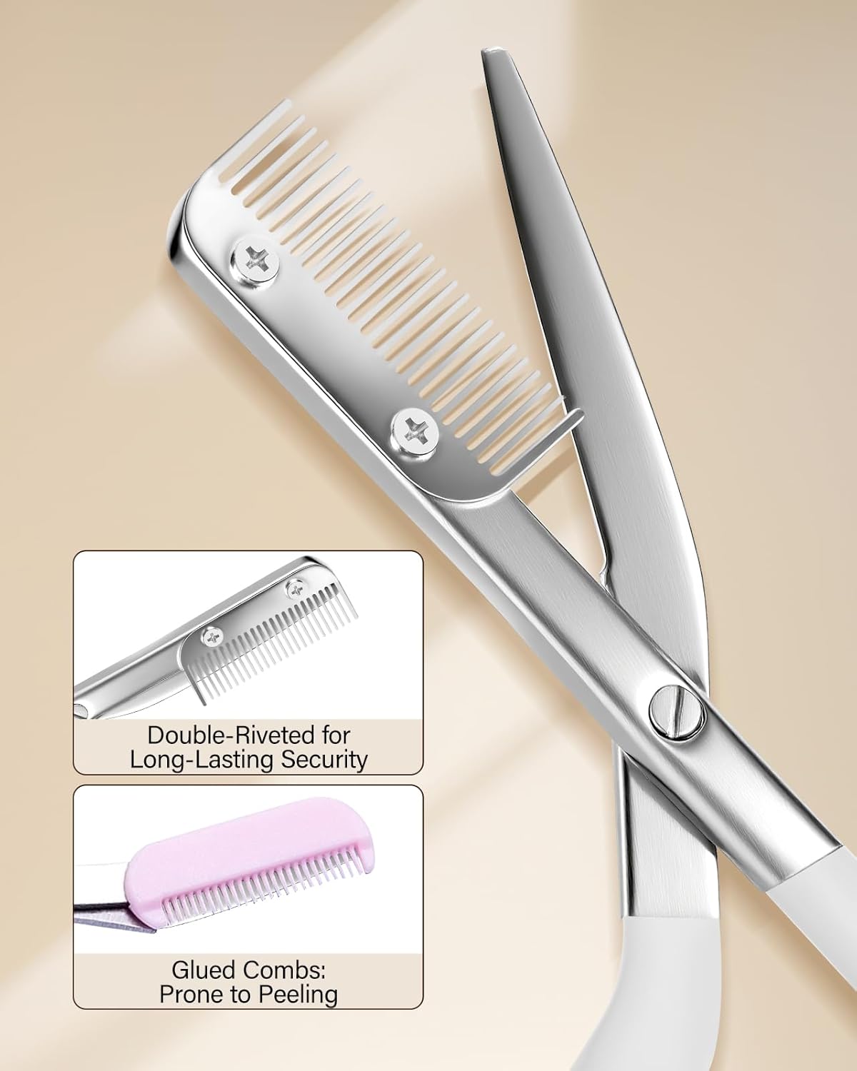 Eyebrow Scissors for Women, Stainless Steel Beauty Scissors with Comb, Precision Trimming Tool for Brows & Facial Hair, Sharp Blades with Safety Guard, Compact & Travel-Friendly (Yellow)