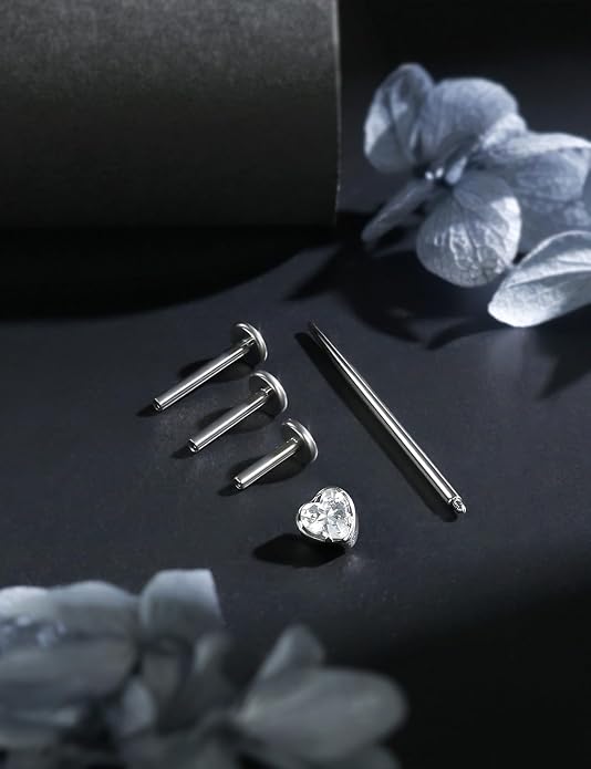 16G Astm F136 Titanium Internal Thread Flat Back Earrings Nose Studs Tragus Forward Helix Conch Cartilage Lobe Earrings Stud Medusa Labret Monroe Lip Ring Piercing Jewelry For Women Men