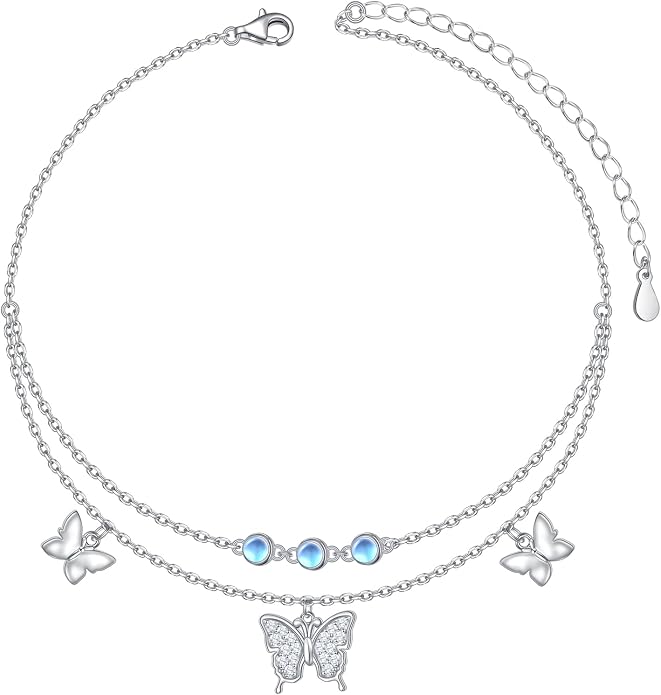 Anklets for Women 925 Sterling Silver Blue Evil Eye Infinity Butterfly Adjustable Multilayer Layered Summer Beach Ankle Bracelet Foot Chain Jewelry for Women
