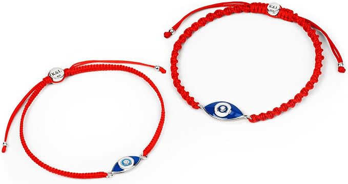 Karma and Luck - Men's 925 Sterling Silver Evil Eye Charm Red String Adjustable Bracelet & Women's 925 Sterling Silver Evil Eye Embedded Diamond Chip Charm Red String Adjustable Bracelet for him & her