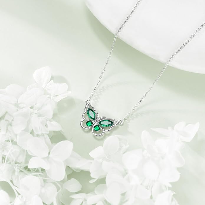 Butterfly Necklace for Women 925 Sterling Silver Crystal Butterfly Pendant Birthstone Amethyst Jewelry Gift
