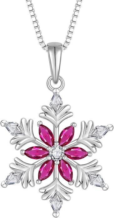 925 Sterling Silver Snowflake Necklace for Women Birthstone Snowflake Pendant Necklace Cubic Zirconia Christmas Jewelry
