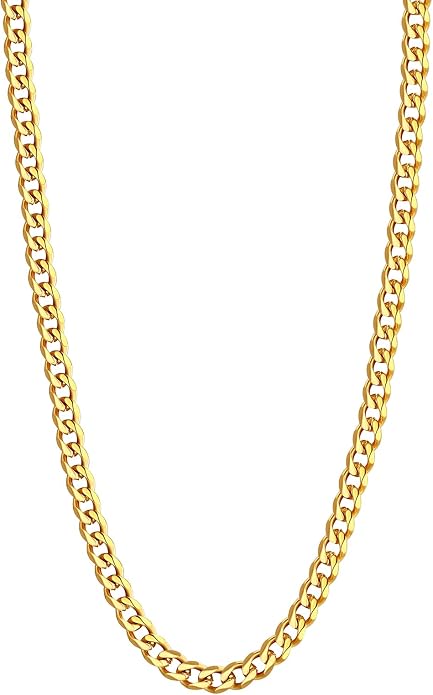 U7 Cuban Link Chain Necklace, Stainless Steel/Black/Gold Plated Chunky Curb Chain Necklace for Men Women, 14-30 Inches, 3/6/9/12 mm Width