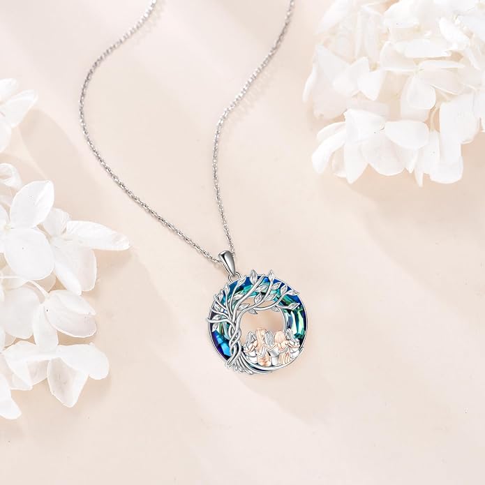 Sisters Necklace Sterling Silver Always My Sister Forever My Friend Jewelry Tree of Life Palm Trees Necklace for Women Female Friendship Jewelry