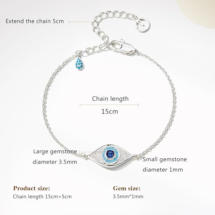Cicy Bell Evil Eye Bracelets 18k Gold Plated Turquoise Zirconia Link Bracelets Trendy Jewelry Gift for Women Adjustable 5.9" with 1.9'' Extender
