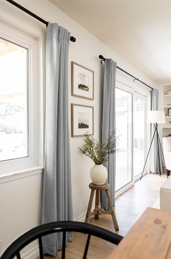 100% Blackout Shield Linen Blackout Curtains for Bedroom 108 Inches Long, Back Tab/Rod Pocket Living Room Drapes, Thermal Insulated Blackout Curtains 2 Panels Set, 50" W x 108" L, Grey