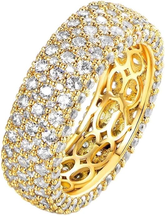 Barzel Women's Wide Eternity Ring Wedding Band - 18k White or Rose Gold Plated Wide Band Cubic Zirconia Eternity Ring