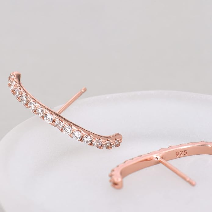 18K Gold Plated Sterling Silver Paved Gemstone Curved Bar Ear Cuffs Suspender Earrings CZ Huggie Earrings