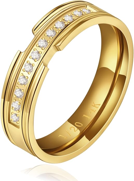 NOKMIT 5mm 14K Gold Filled Rings for Women Girls Dainty Thick Wedding Band Couple Anniversary Engagement Thumb Ring Gifts High Polished Plain Flat Cigar Band Tarnish Resistant Comfort Fit Size 4 to 11