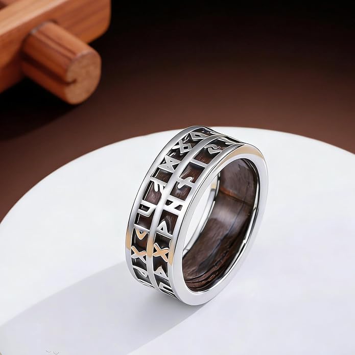Wooden Celtic/Cross Ring 925 Sterling Silver Wedding Band Wood Mens Rings Engagement Ring Jewelry Gift for Men Women Size 8-14