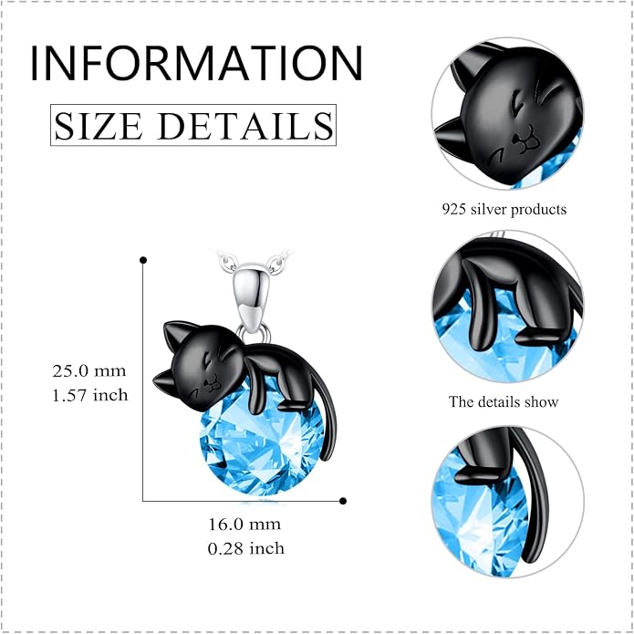 Cat Necklace Sterling Silver Cat Zircon Pendant Gothic Jewelry for Women Animal Lovers Gifts