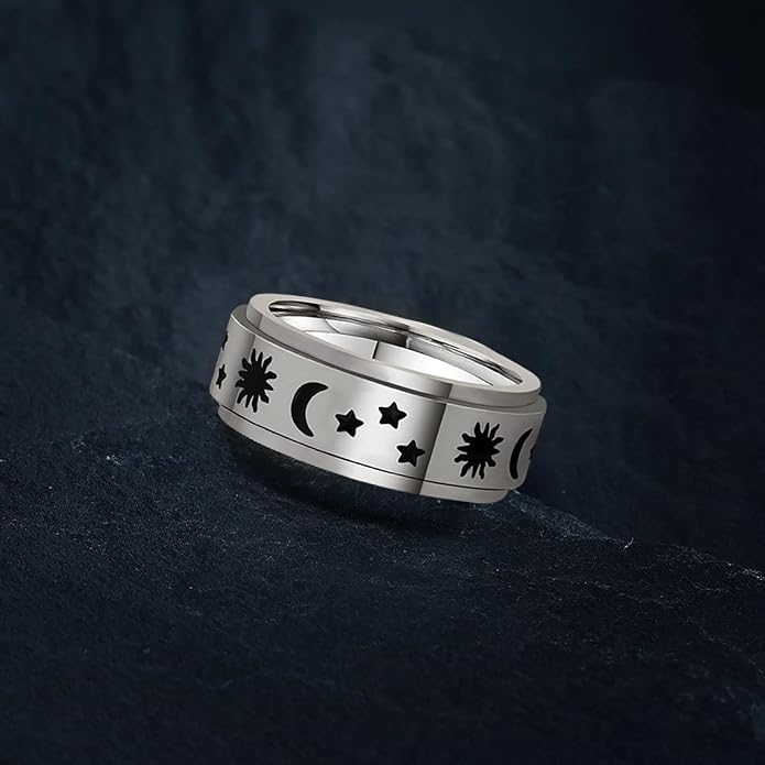 LAOYOU Fidget Anxiety Ring for Men | 8mm Spinner Band for Calming, Worry, Stress Relief & Mindfulness | Hypoallergenic Stainless Steel Comfort Fit Non Tarnish