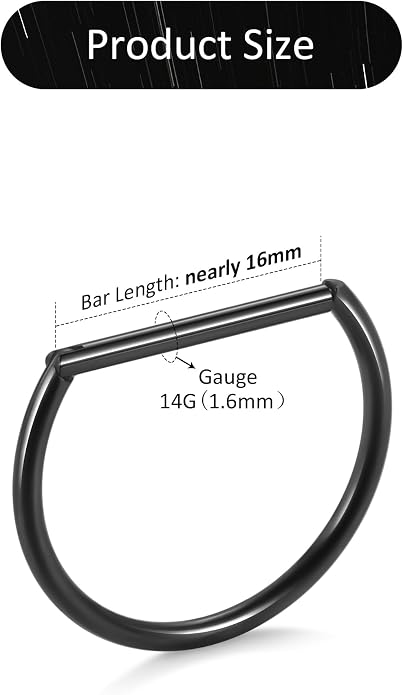 Oveta Titanium D Shaped Nipple Rings 14G for Nipple Piercing Jewelry Higned Segment Clicker Ring Hoops 11mm 12mm 14mm for Women Men, Silver Gold Black, 2PCS