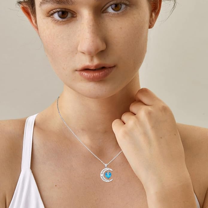 TRISHULA Crescent Moon Necklace 925 Sterling Silver Eye of Horus Animal Moon Pendant with Heart Crystal Birthday Jewelry Gift for Women Christmas Gifts for Her
