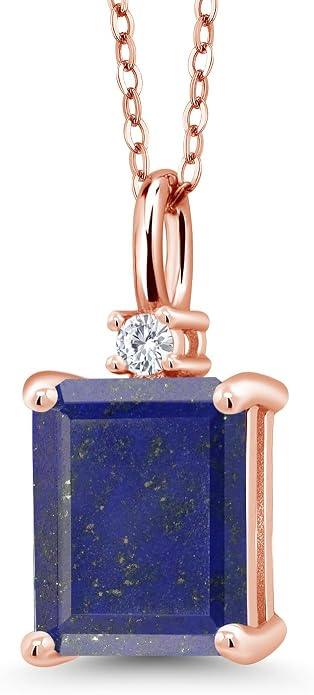 Gem Stone King 925 Sterling Silver Gemstone Birthstone Pendant Necklace for Women | Emerald Cut 10X8MM and Round 2MM | With 18 Inch Chain | Fine Jewelry for Her Mom Wife