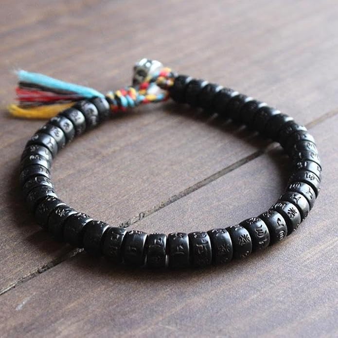 Buddha & Karma Coconut Shell Beads Om Mani Padme Hum Bracelet – Handmade Buddhist Bracelet for Protection, Spiritual Energy, and Inner Peace – Adjustable Meditation Wristband for Men & Women