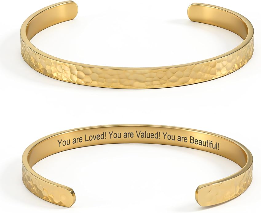 Inspirational Bible Verse Cuff Bracelet for Women, 18K Gold Plated Hammered Bangle, Christian Faith Jewelry Gift, Adjustable Non Tarnish