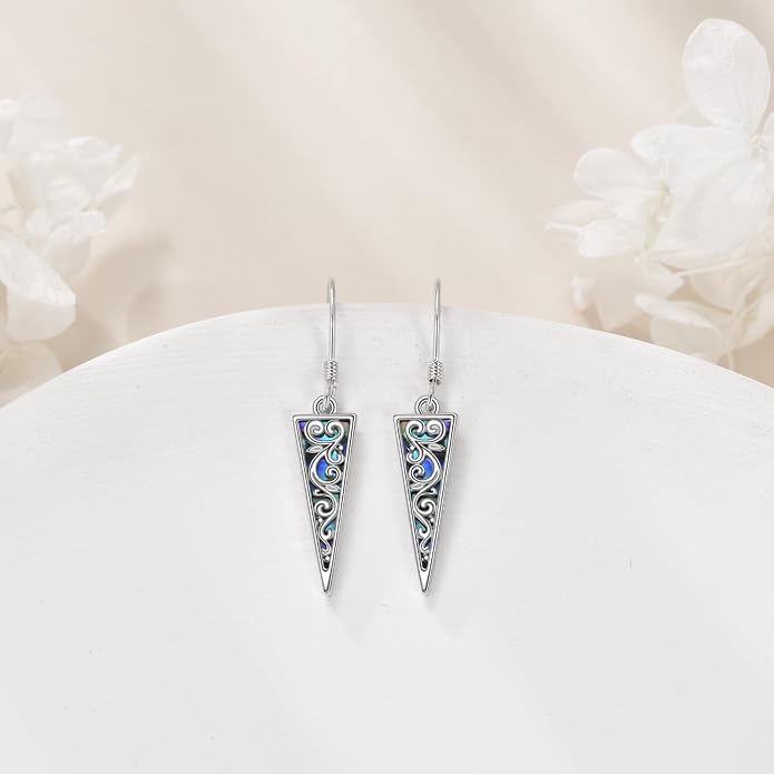 Abalone Shell Dangle Drop Earrings for Women 925 Sterling Silver Filigree Bohemian Earrings Jewelry Gift