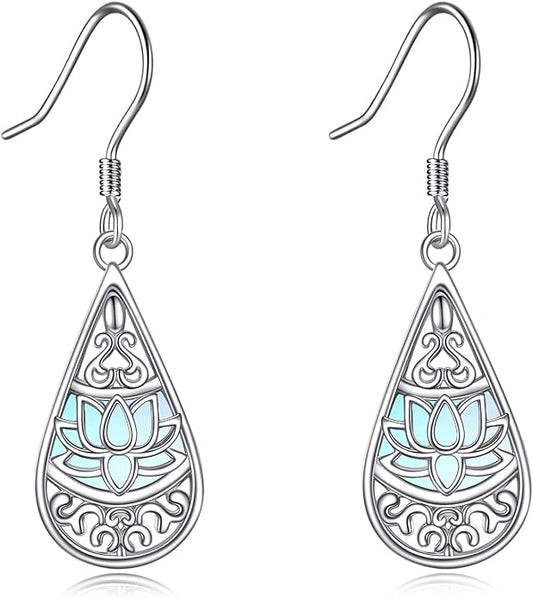 CRMAD Hummingbird/Bee/Leaves/Sunflower/Daisy/Dragonfly/Rose/Lotus Flower Sterling Silver Filigree Teardrop Earrings Abalone Shell Jewelry for Women