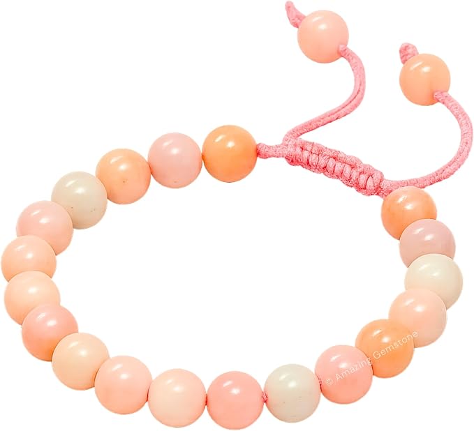 Amazing Gemstone Pink Opal Bracelet, Gifts for Men & Women - Protection Healing Crystal Bracelet - 8mm Gemstone Beaded Adjustable Bracelet, Pulseras para Hombres Mujer Stocking Stuffers