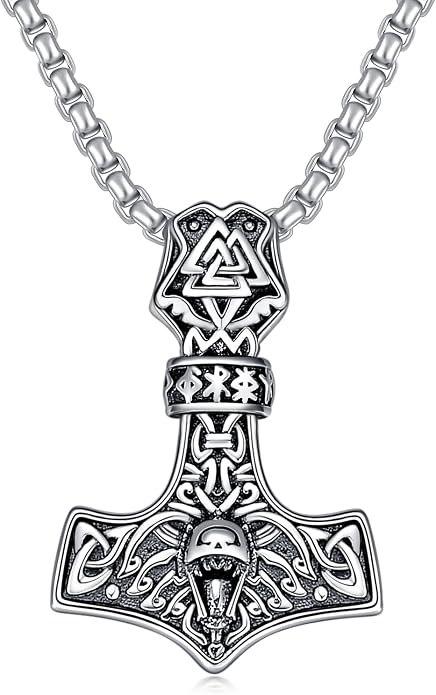 Viking Necklace for Men 925 Sterling Silver Viking Wolf/Thors Hammer/Vegvisir/Tree of Life/Compass Pendant Norse Necklace Amulet Talisman Christmas Gifts for Him Her