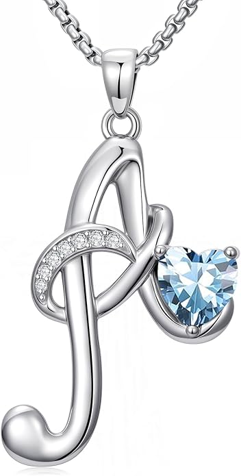 Birthday Gifts for Women Alphabet A to Z Initial Birthstone Pendant Necklaces for Women - 18k White Gold Plated Personalized Name Jewelry Anniversary Graduation Gifts for Wife Her Daughter Girlfriend(with Gift Box)