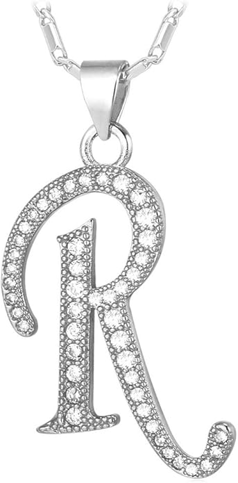U7 Initial Necklace for Women, Gold/Platinum Plated CZ Crystal Letter A-Z Pendant Necklace, Shiny 20 Inch Name Chain Dainty Personalized Jewelry for Men Mom Wife Friend