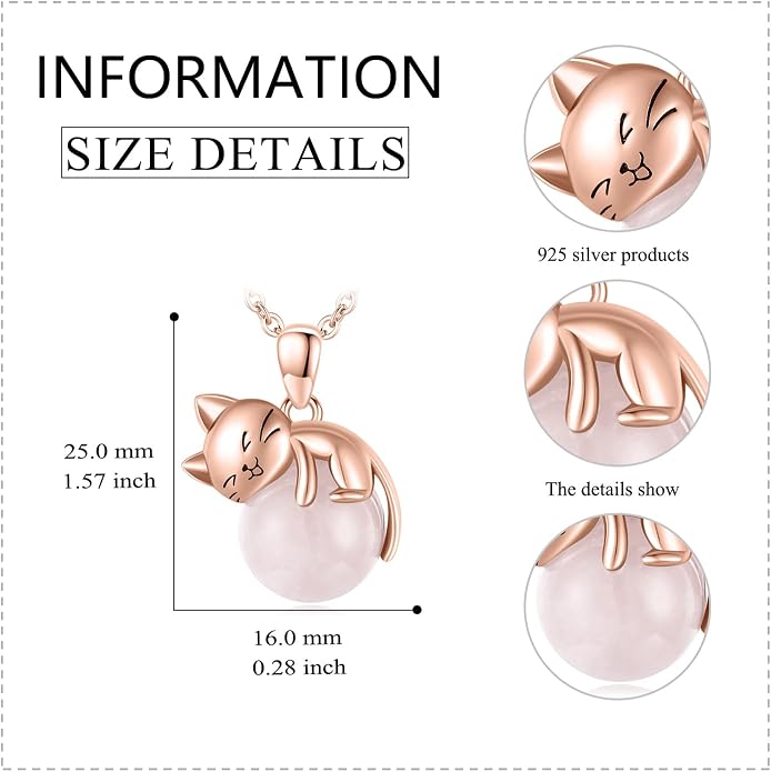 Cat Necklace Sterling Silver Cat Zircon Pendant Gothic Jewelry for Women Animal Lovers Gifts