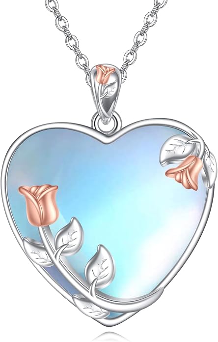 YAFEINI 925 Sterling Silver Moonstone Necklace Filigree Teardrop Pendant Necklace Jewelry for Women Girls