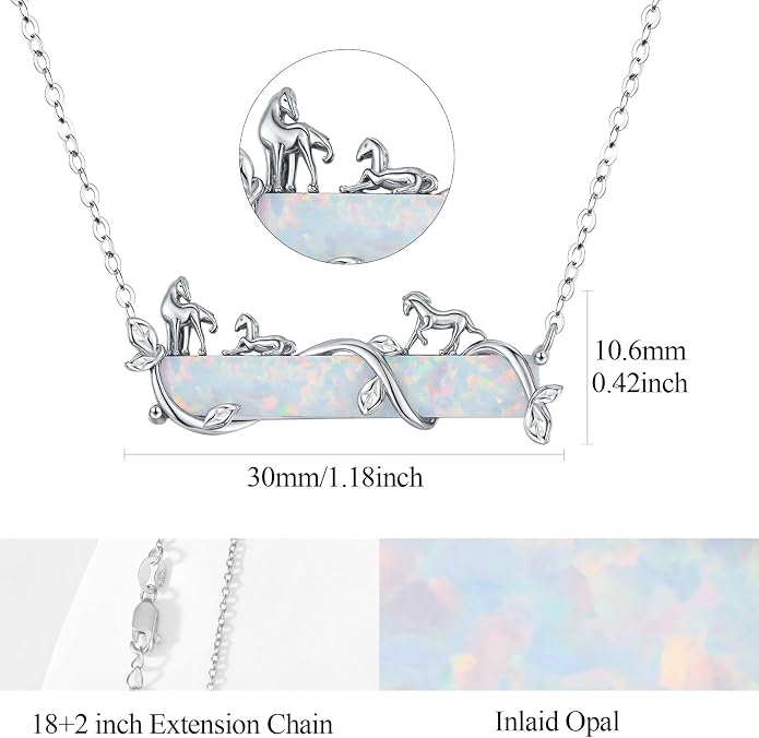 Bar Opal Leaf Necklace For Women S925 Sterling Silver White Opal Pendant with Leaf Charm Bar Pendant Jewelry Gift For Mom Daughter Wife