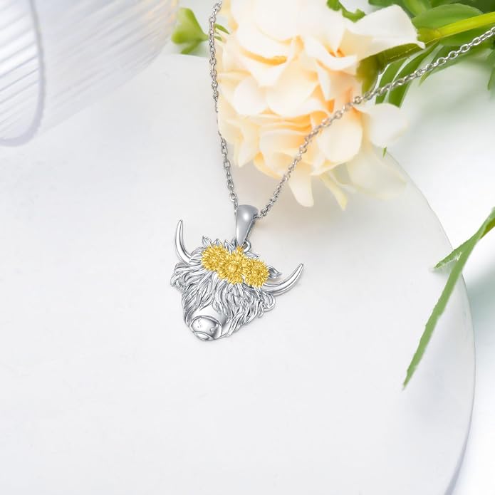 Highland Cow Gifts for Women 925 Sterling Silver Highland Cow Birthstone Necklace Fluffy Cow Jewelry Gifts Birthday Christmas