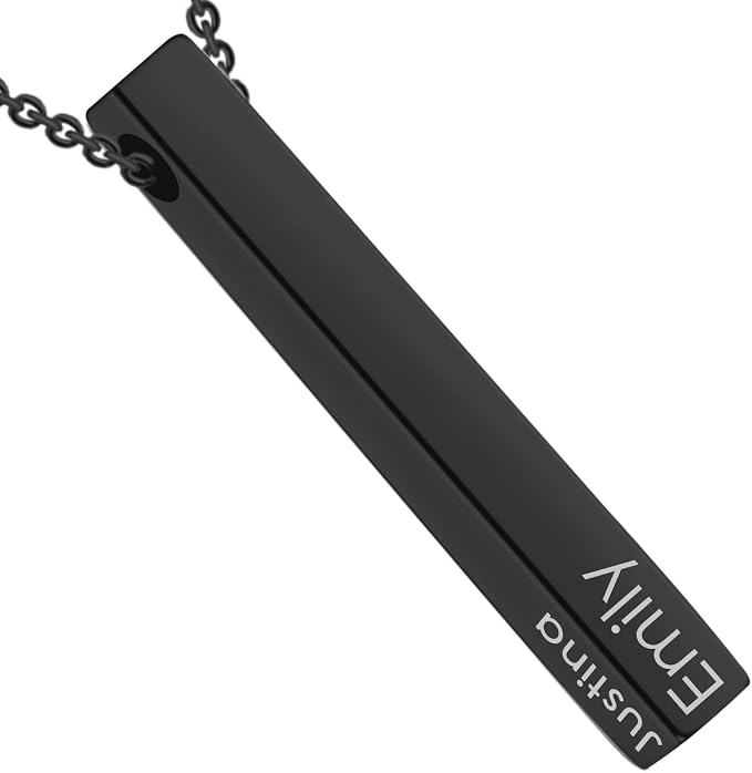Personalized 4 Sided Vertical Engraved 3D Bar Necklace,Custom Pendant Necklace