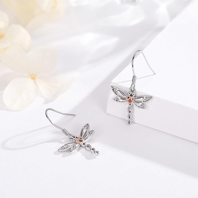 Dragonfly Leverback Hoop Hook Earrings 925 Sterling Silver Celtic Dangle Drop Earrings Dragonfly Huggie Earrings Dragonfly Jewelry Gifts for Women
