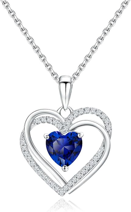 Anniversary Charm Necklace, Sterling Silver 14K Gold Plated Chain with Interlocking Heart Pendant Elegant Birthstone Necklaces for Women, Length 18"