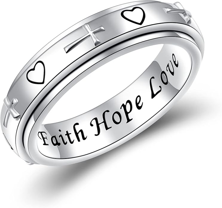 Alphm S925 Sterling Silver Spinner Fidget Anxiety Worry Relieving Boredom ADHD Autism Band Rings