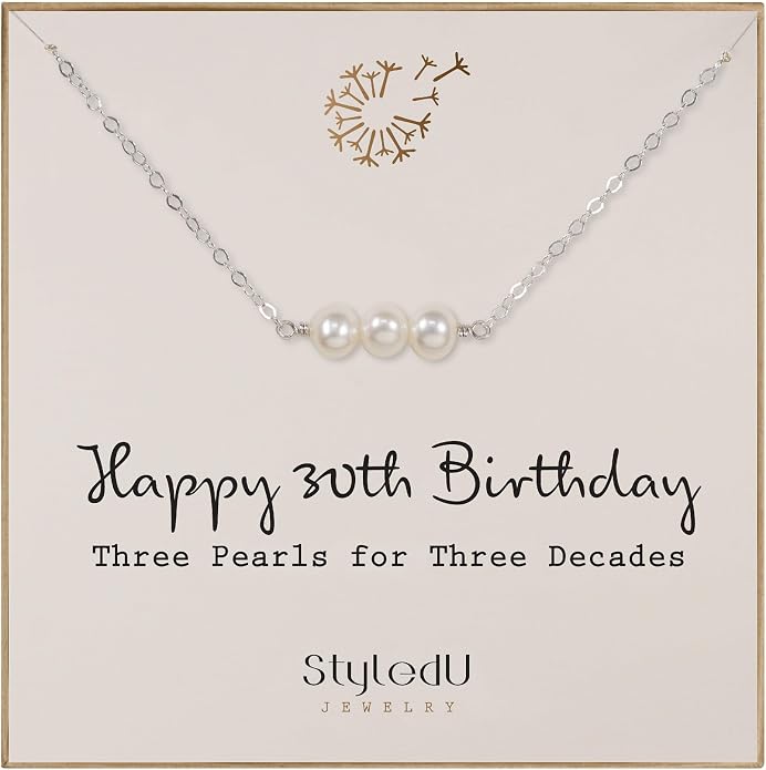 Pearl Birthday Necklace for Women, Sterling Silver Freshwater Pearl Bar Necklace, 30th 40th 50th 60th 70th Milestone Birthday Gift for Her, Meaningful Handmade Jewelry