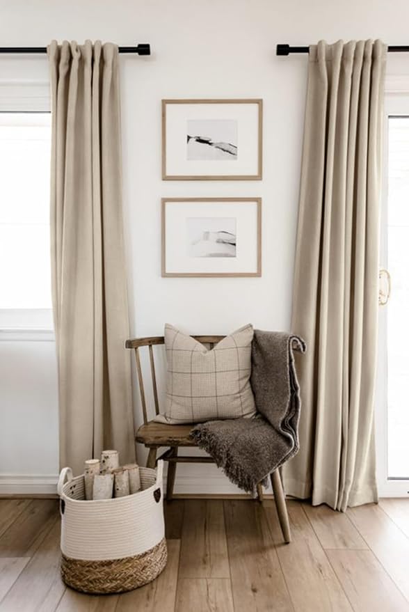 100% Blackout Shield Linen Blackout Curtains for Bedroom 102 Inches Long, Back Tab/Rod Pocket Living Room Drapes, Thermal Insulated Blackout Curtains 2 Panels Set, 50" W x 102" L, Oatmeal