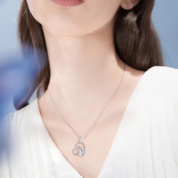 PROESS S925 Sterling Silver Daughter Heart Pendant Necklace from Dad Mom I Love You Forever Jewelry