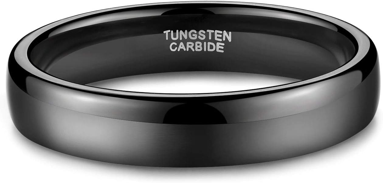 TRUMIUM 2mm 4mm 6mm 8mm Black Tungsten Ring for Men Women Wedding Band Domed High Polish Comfort Fit 4-15
