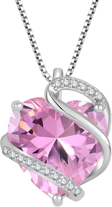 Heart Necklace for Women 925 Sterling Silver Infinity Love Heart Birthstone Necklace Pendant Hypoallergenic Jewelry for Women