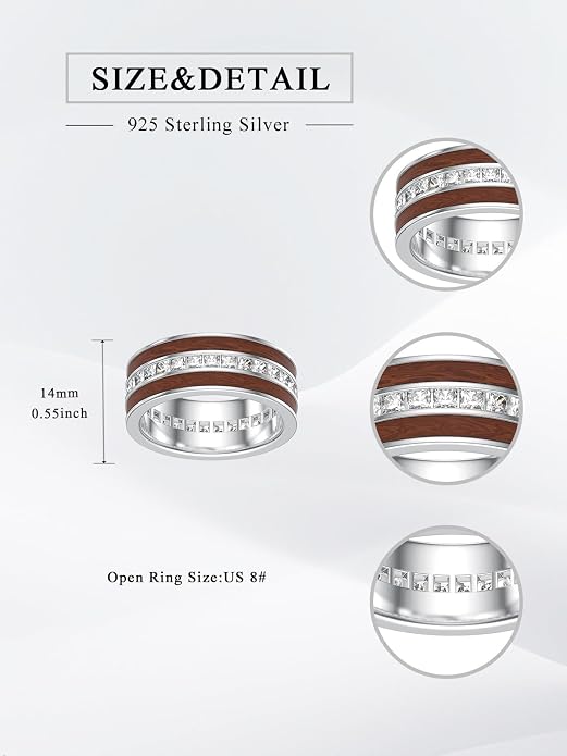 Wooden Celtic/Cross Ring 925 Sterling Silver Wedding Band Wood Mens Rings Engagement Ring Jewelry Gift for Men Women Size 8-14