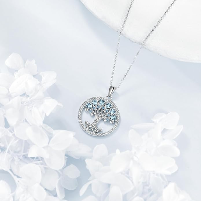 Tree of Life Necklace for Women Birthstones Jewelry for Women Sterling Silver Fine Anniversary Birthday Christmas Wedding Jewelry for Wife Sister