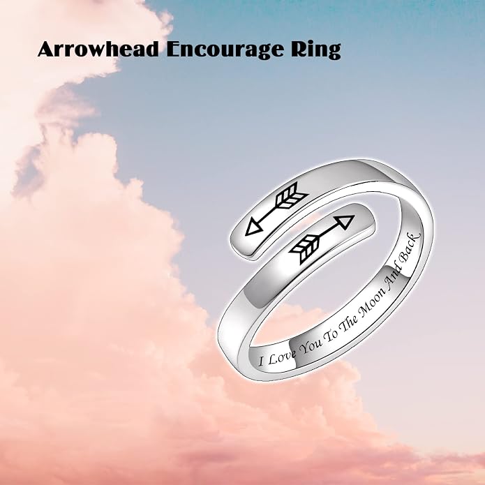 BEILIN 925 Sterling Silver Inspirational Jewelry Rings Adjustable Ring Personality Encouragement Gift for Teens Women