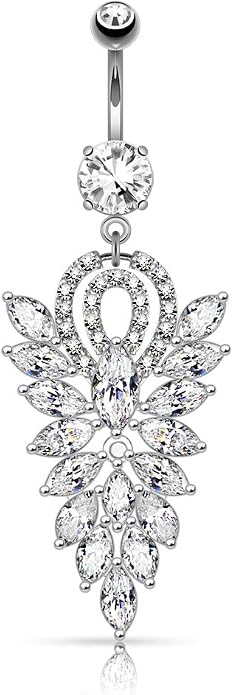 Pierced Owl - 14GA Stainless Steel CZ Crystal Cluster Fancy Chandelier Dangling Belly Button Ring