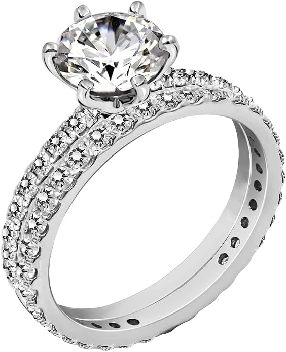 Amazon Essentials Platinum or Gold Plated Sterling Silver Round Ring Set made with Infinite Elements Zirconia