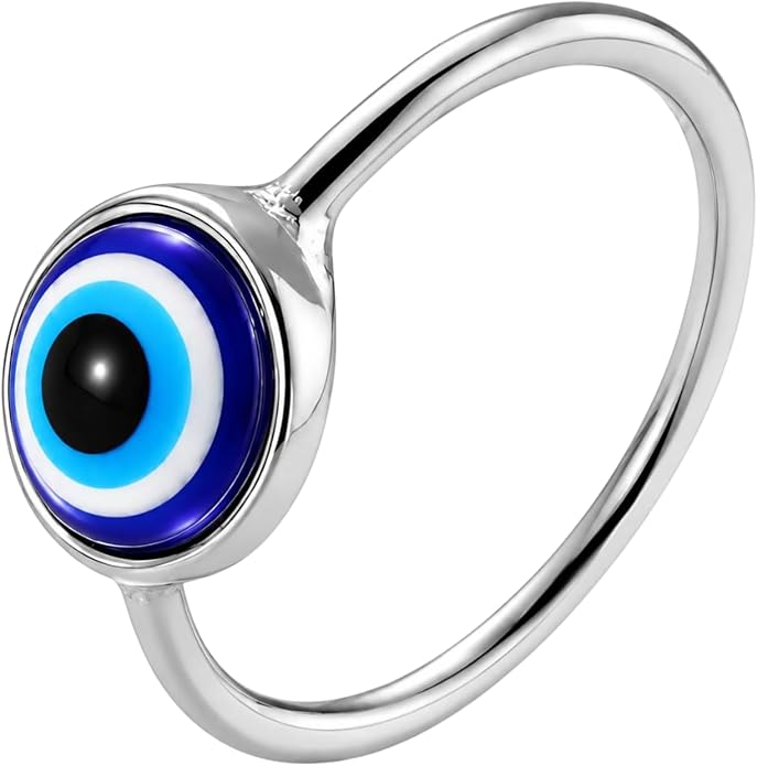 Ello Elli Evil Eye Ring for Women, Minimalist Stainless Steel Band, Blue Eye Protection Design, Sleek Everyday Jewelry