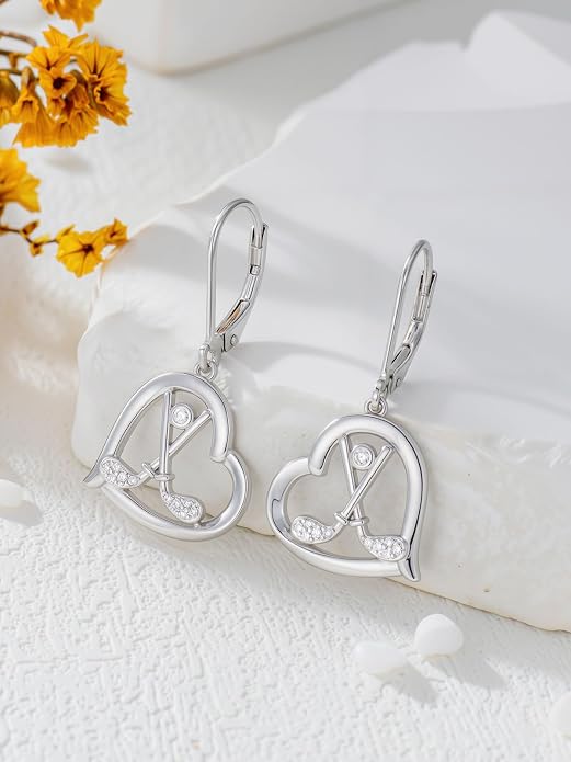 Midari Heart Dangle Earrings 925 Sterling Silver Leverback Drop Earrings Teacher Music Art Jewelry Gifts for Women Students Apple/Guitar/Palette/Note Design